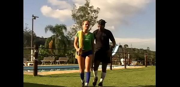  Athletic slut with big boobs Ines Ventura fucked by black coach in the soccer field